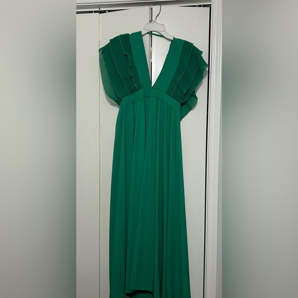 SHEIN Green Pleated Maxi Dress